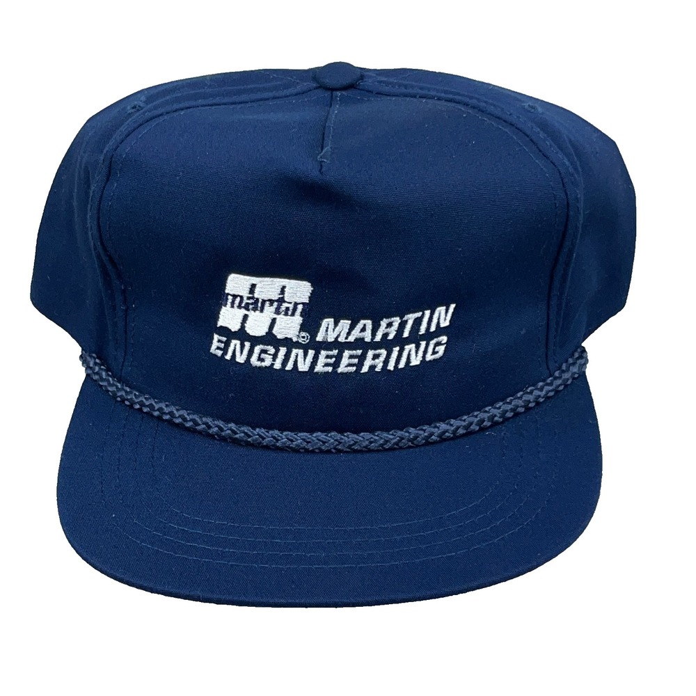 Vintage Martin Engineering Trucker Hat Cap 90s Black White Rope Coal Mining Blue